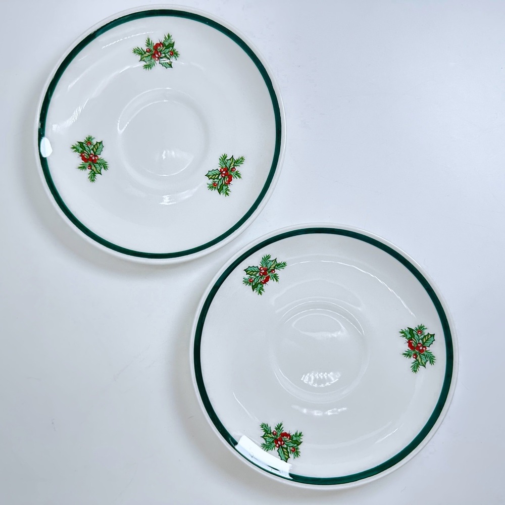 Johnson Brothers Saucers Set of 2 White Green Christmas Holly Replacements